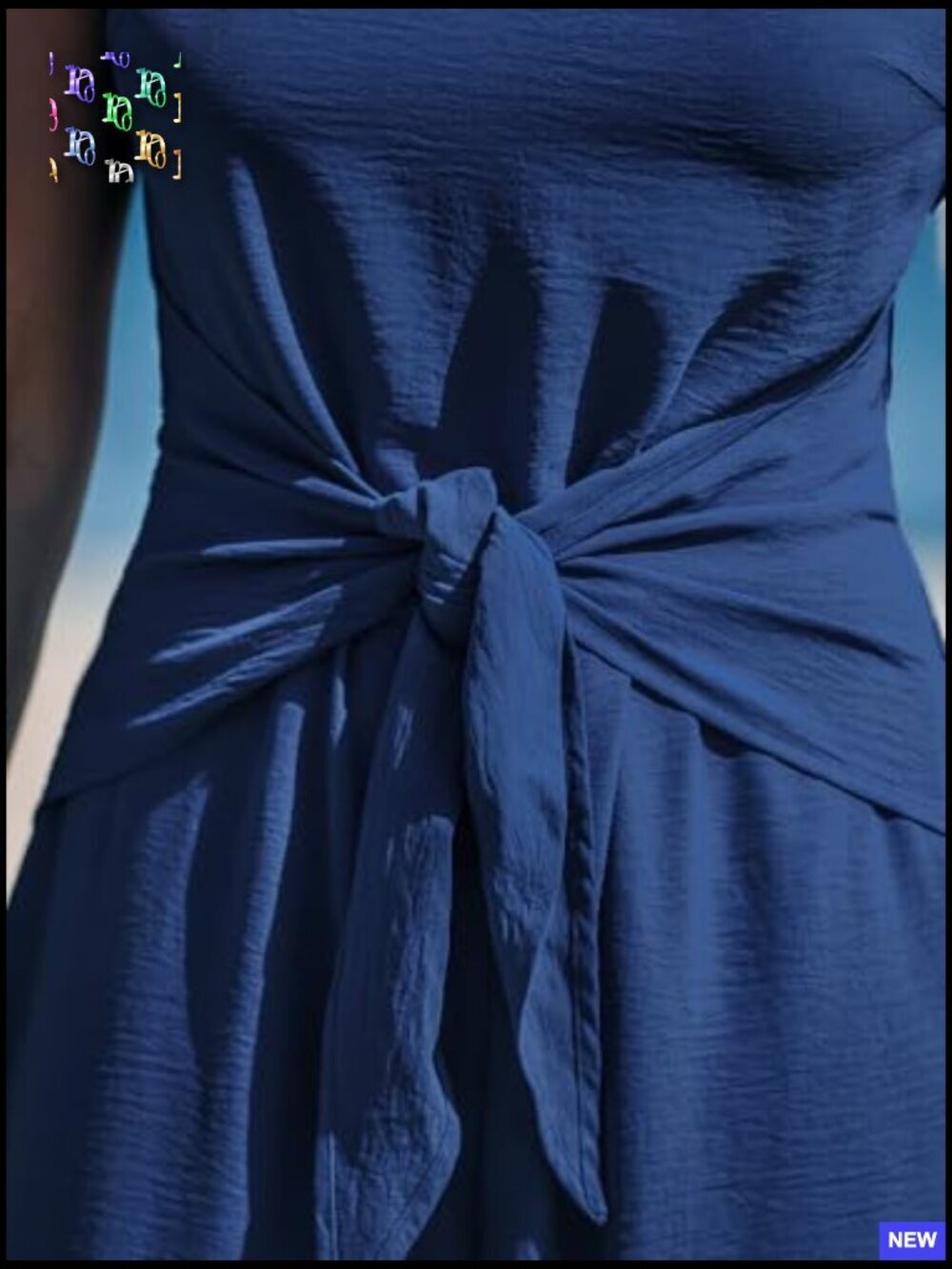 Sleeveless V-Neck Jumpsuit Wide Leg Pants Tie Knot Chic Summer Romper - Picture 3 of 7
